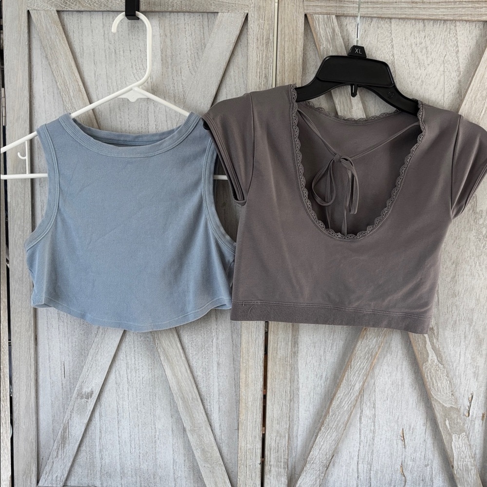 Blue and Gray Crop Tops